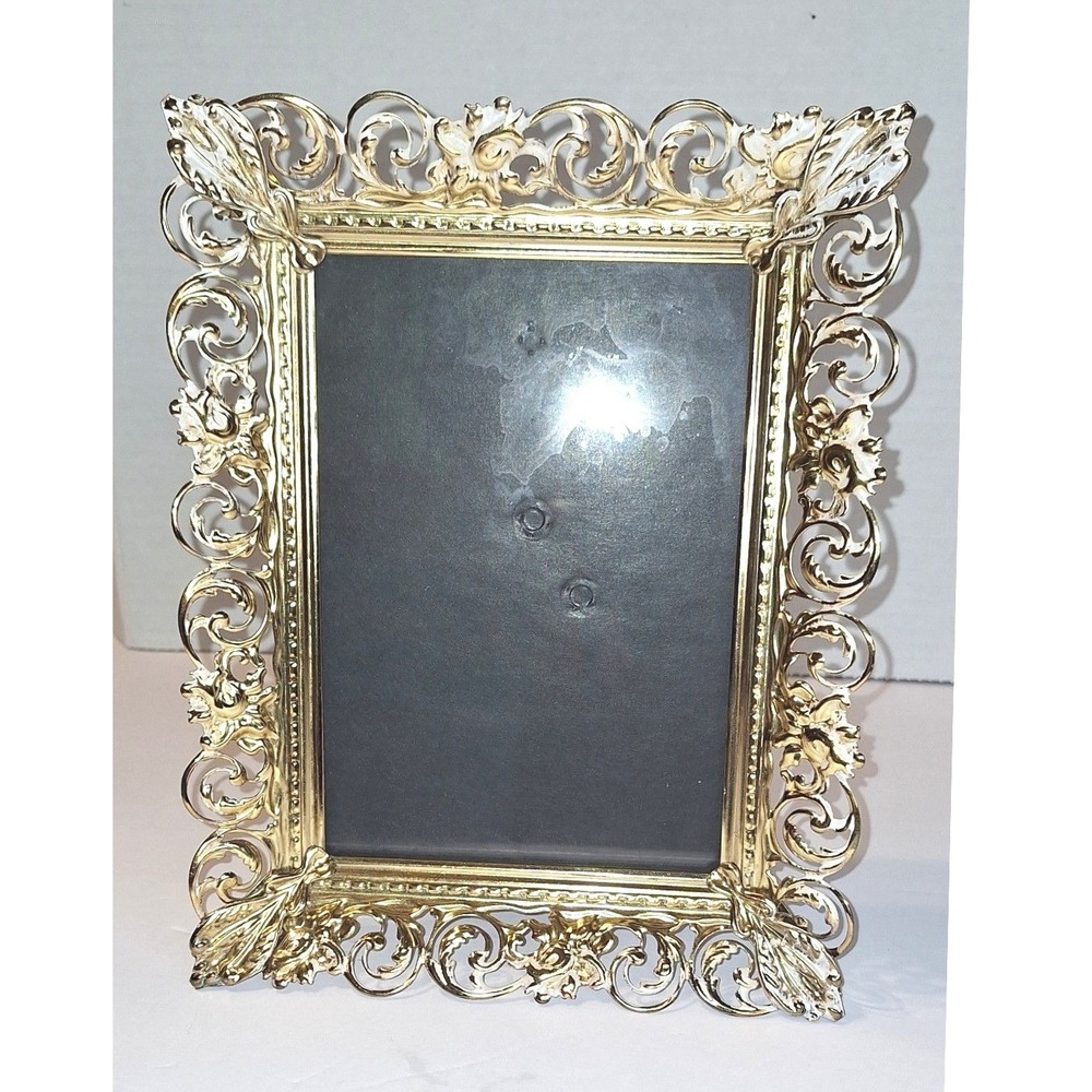Vintage Ornate Gold Filigree Picture Frame 5x7 Hollywood Regency Shabby Chic